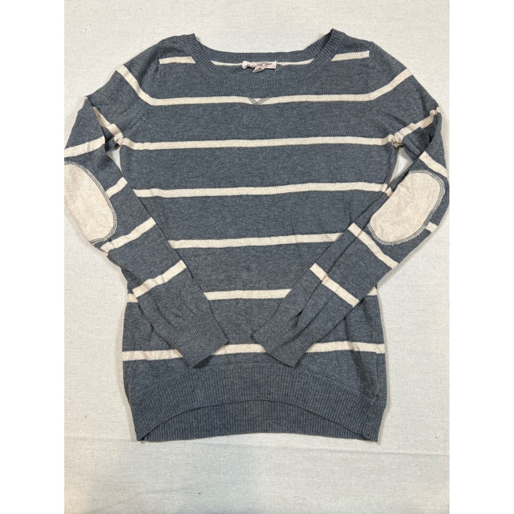 PinkRose Premium Grey Striped Cotton Sweater Elbow Patches Small 100% Cotton Top